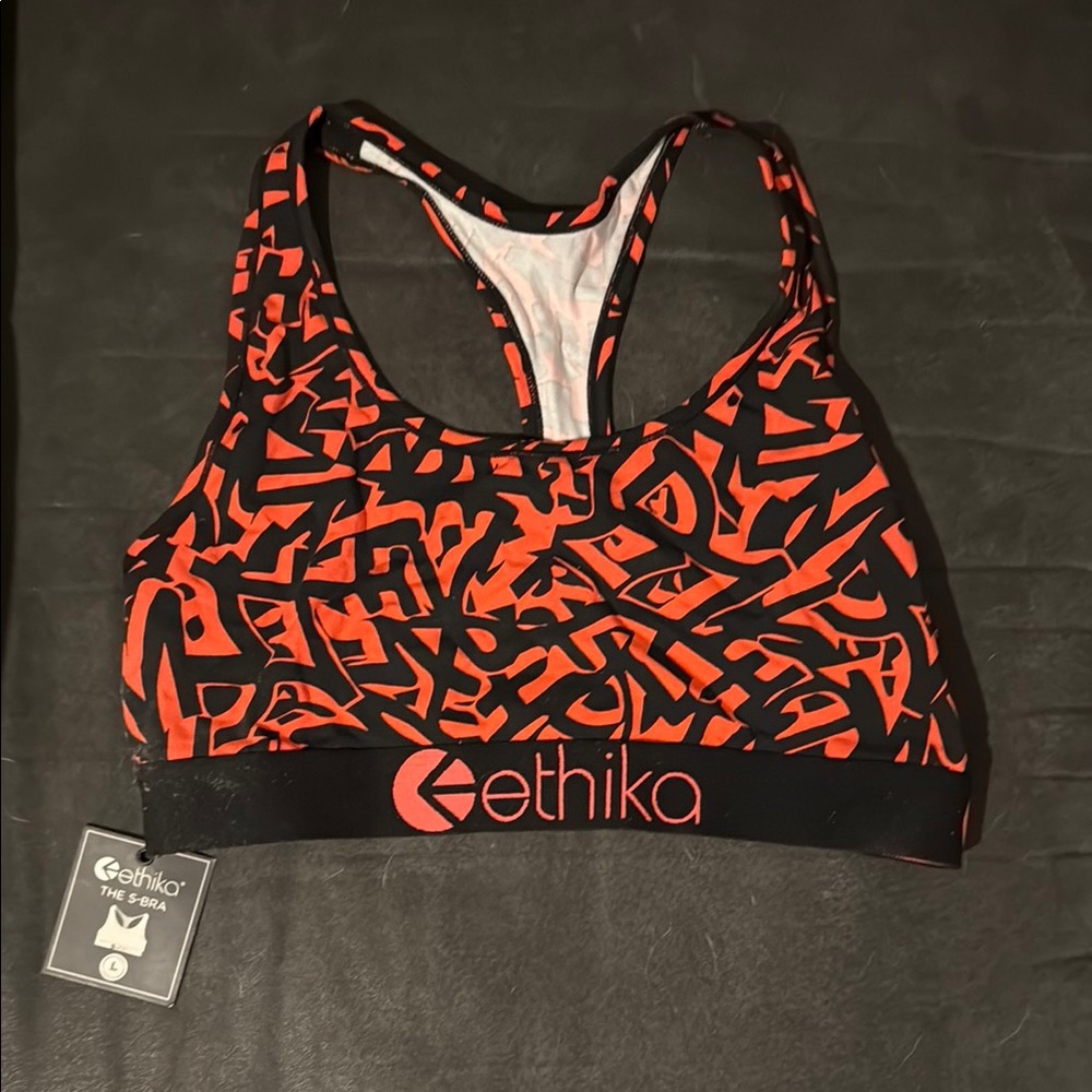 Ethika Red and Black Sports Bra with Graffiti Design